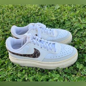 Nike Women's Court Vision Alta 'White/Leopard' Print Platform Sneakers Size 7.5